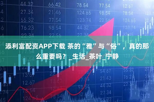 添利富配资APP下载 茶的“雅”与“俗”，真的那么重要吗？_生活_茶叶_宁静